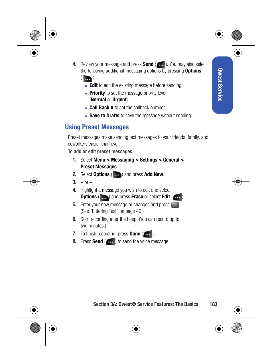 Using preset messages | Samsung SPH-M500BKMEID User Manual | Page 207 / 258
