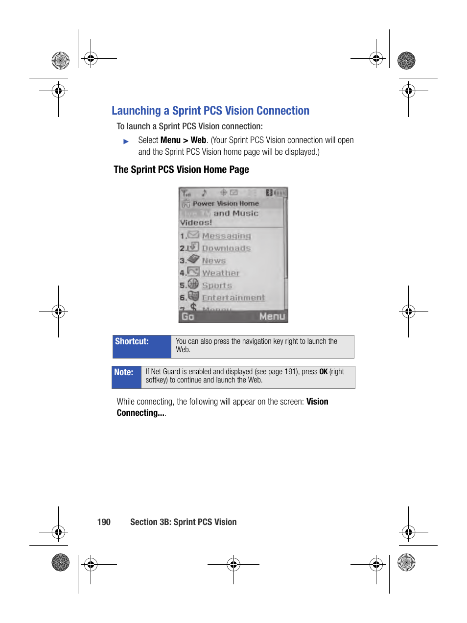 Launching a sprint pcs vision connection | Samsung SPH-M500BKMEID User Manual | Page 214 / 258