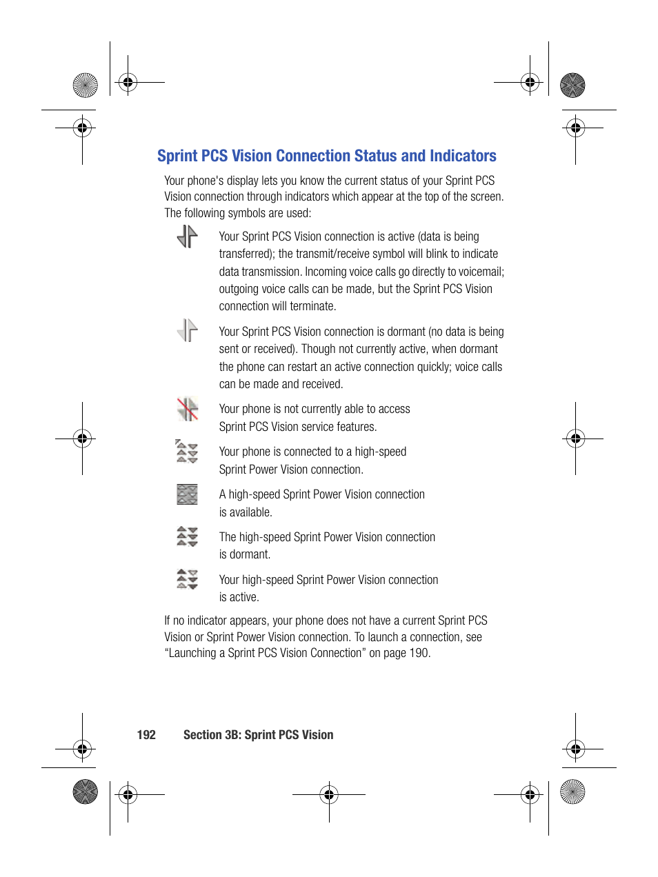 Sprint pcs vision connection status and indicators | Samsung SPH-M500BKMEID User Manual | Page 216 / 258