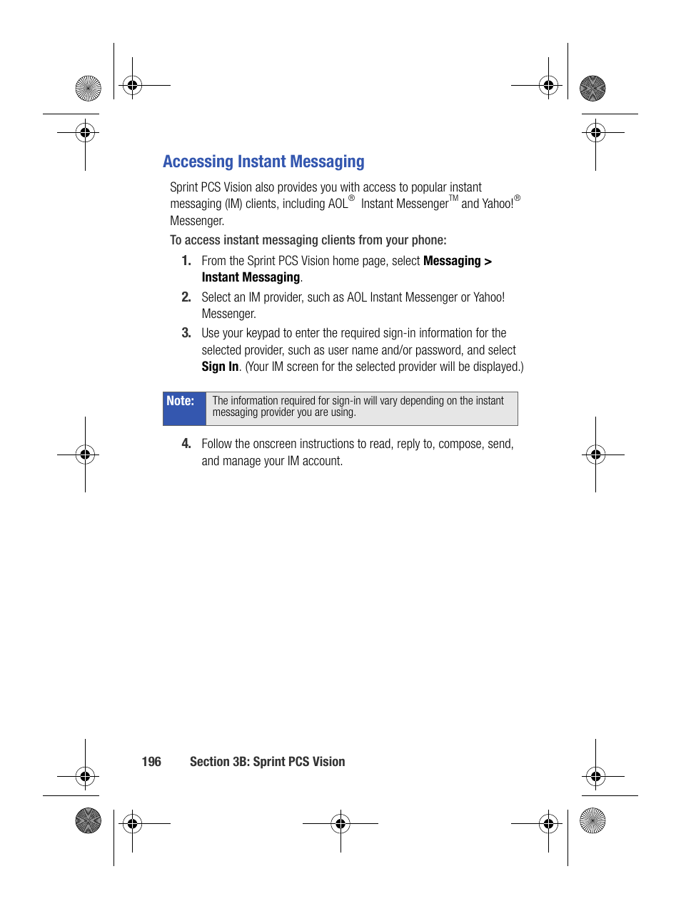 Accessing instant messaging | Samsung SPH-M500BKMEID User Manual | Page 220 / 258