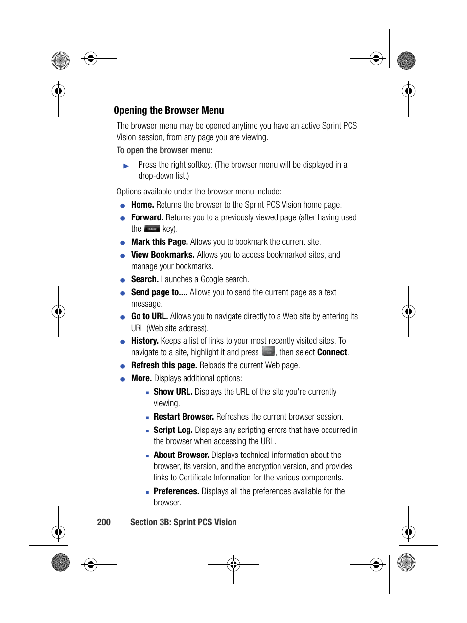 Opening the browser menu | Samsung SPH-M500BKMEID User Manual | Page 224 / 258