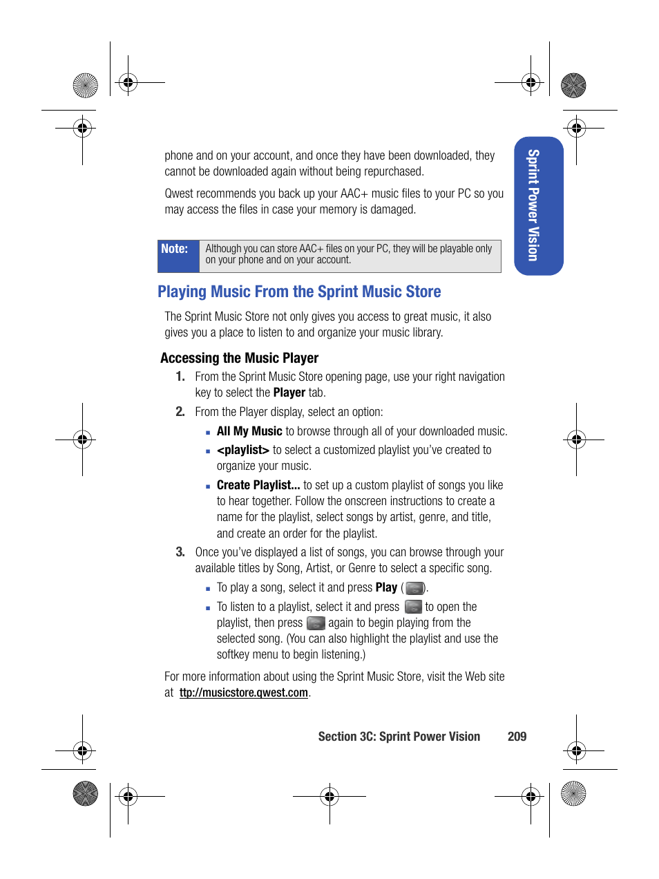 Playing music from the sprint music store | Samsung SPH-M500BKMEID User Manual | Page 233 / 258