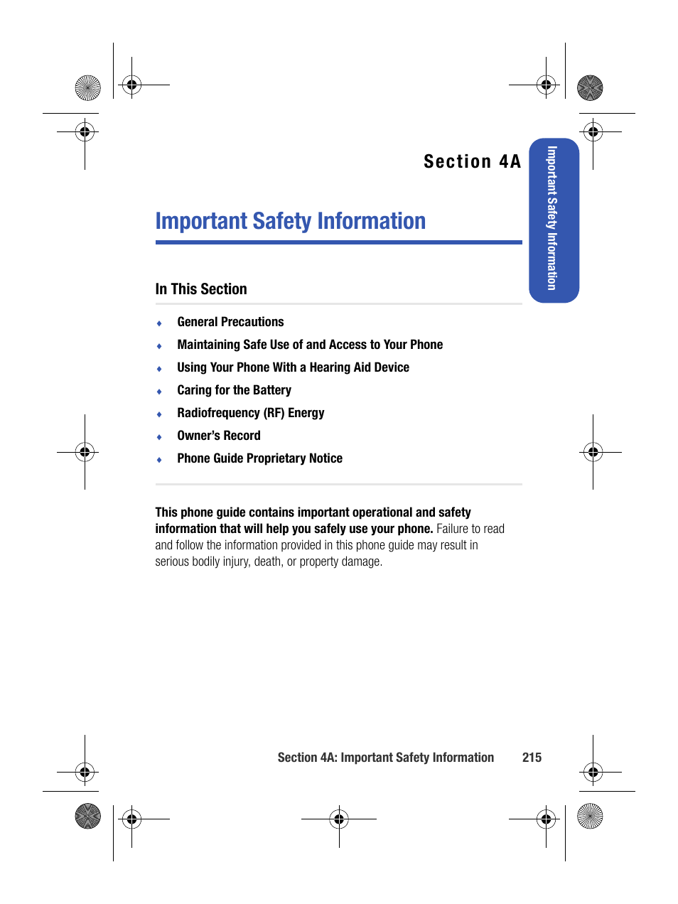 Important safety information, 4a. important safety information | Samsung SPH-M500BKMEID User Manual | Page 239 / 258