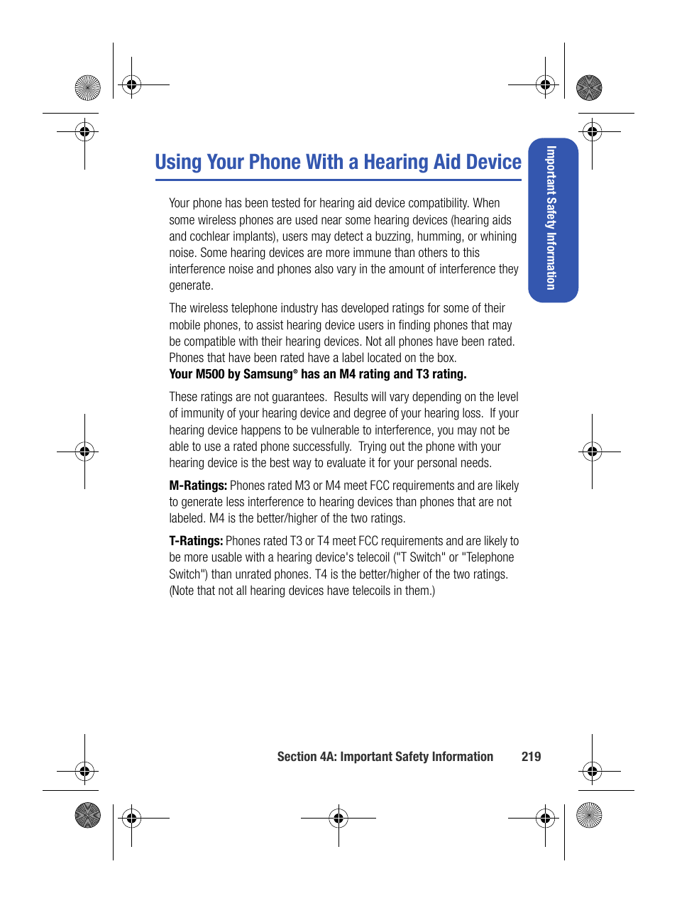 Using your phone with a hearing aid device | Samsung SPH-M500BKMEID User Manual | Page 243 / 258