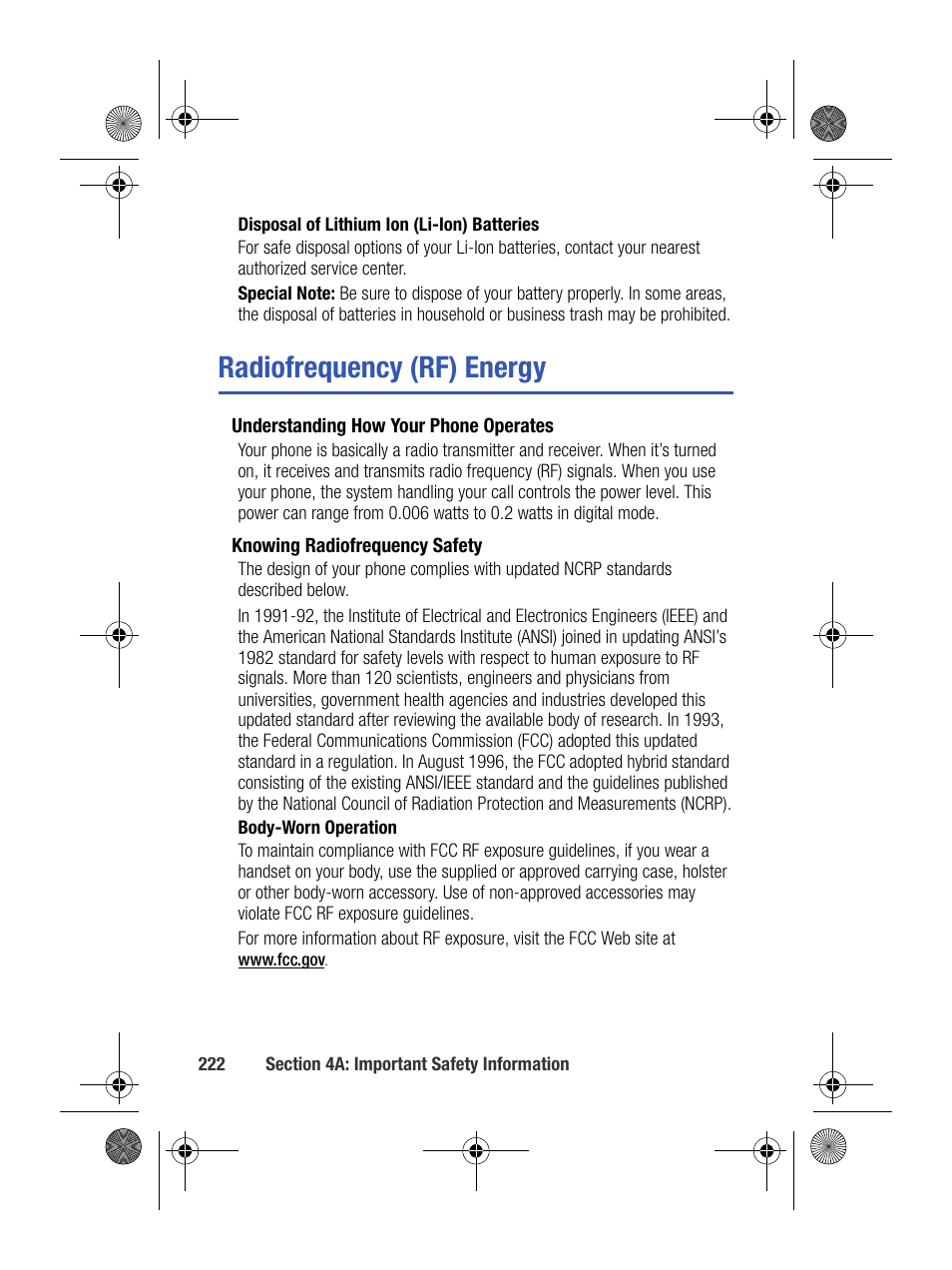 Radiofrequency (rf) energy | Samsung SPH-M500BKMEID User Manual | Page 246 / 258