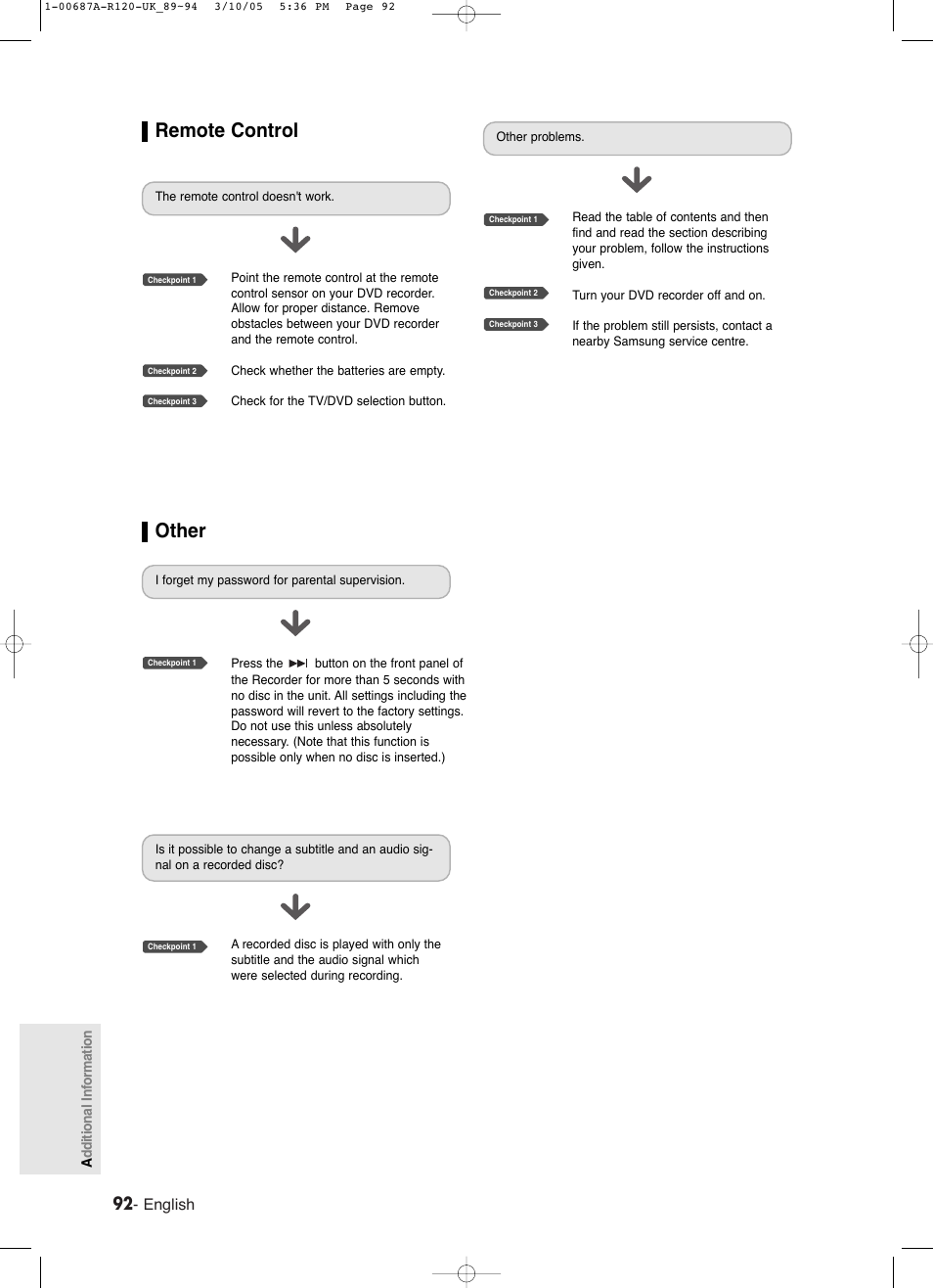 Remote control, Other, English | Samsung DVD-R120-XAA User Manual | Page 92 / 95