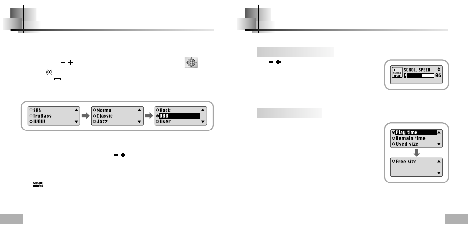 Setting the eq mode, Display, Scroll speed | Time | Samsung YP-T5H-XTL User Manual | Page 23 / 32