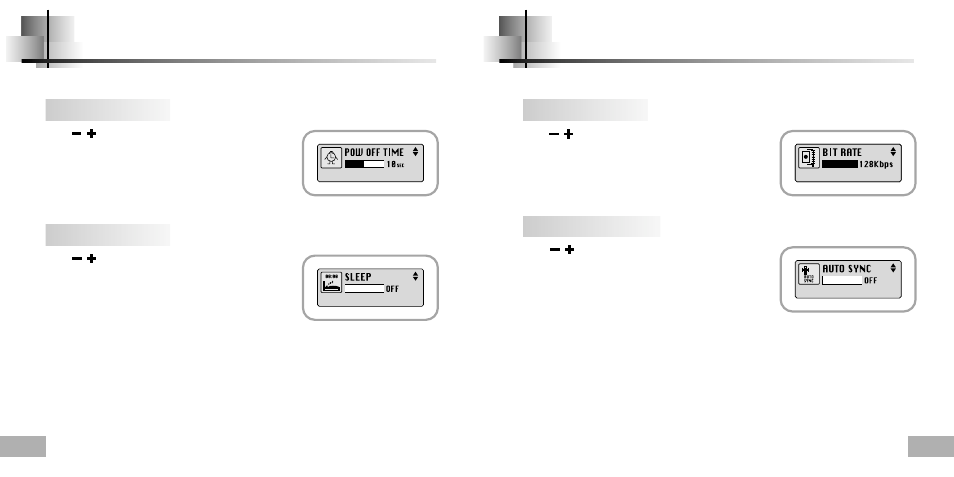 Power off time, Encode, Power off time encode | Time, Sleep, Bitrate, Autosync time | Samsung YP-T5H-XTL User Manual | Page 25 / 32