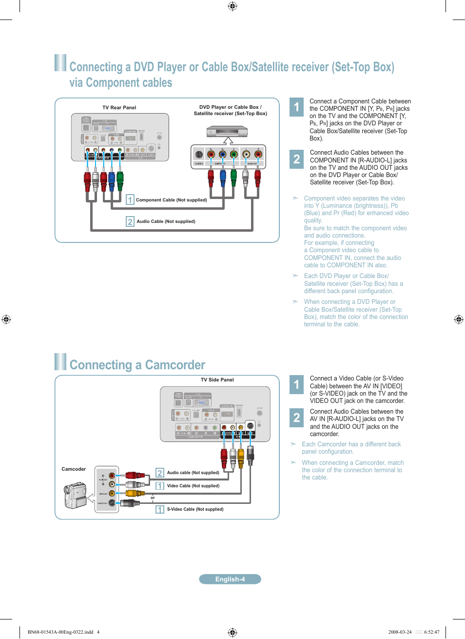 Connecting a camcorder | Samsung LN19A650A1DXZA User Manual | Page 4 / 12