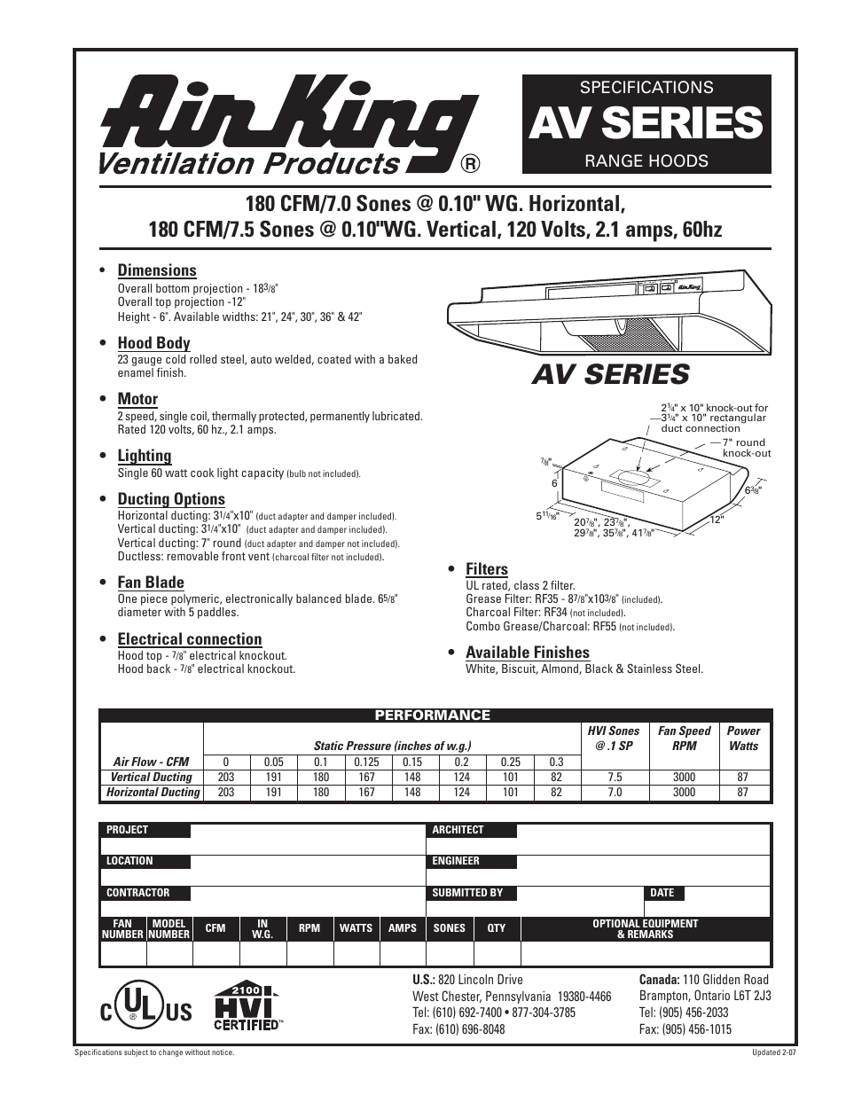 Air King AV Series User Manual | 1 page