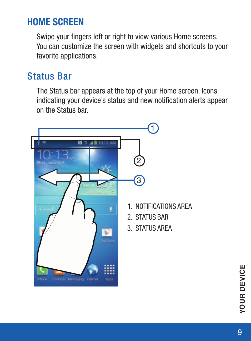 Home screen, Status bar | Samsung SM-S975LZKATFN User Manual | Page 10 / 36