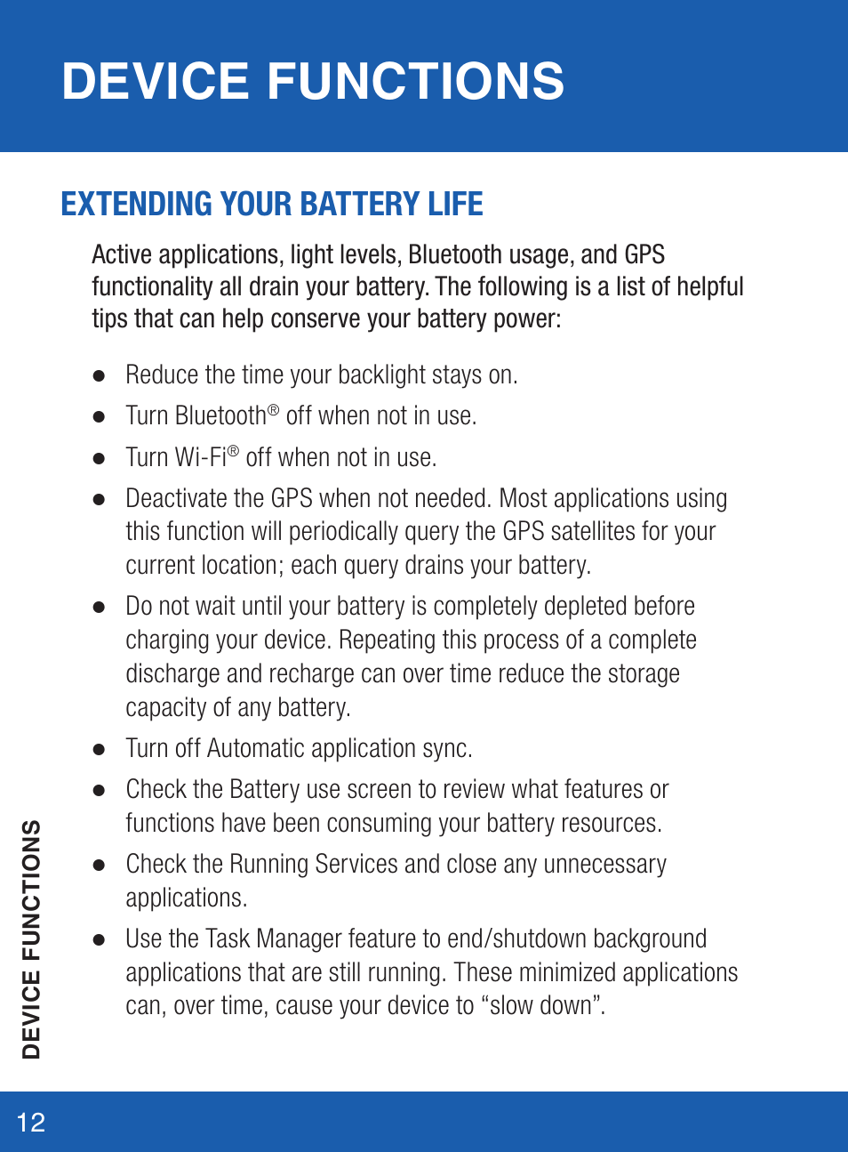 Device functions, Extending your battery life | Samsung SM-S975LZKATFN User Manual | Page 13 / 36