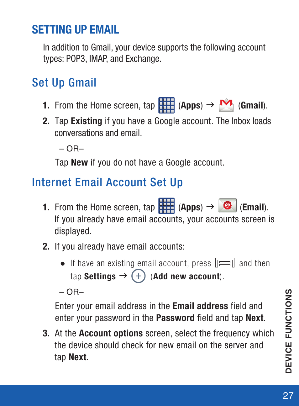 Setting up email, Set up gmail, Internet email account set up | Samsung SM-S975LZKATFN User Manual | Page 28 / 36