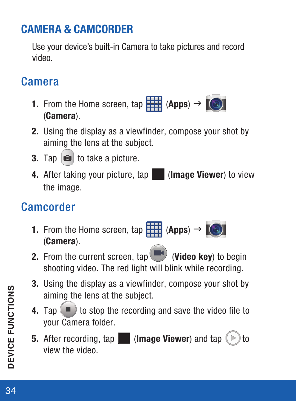 Camera & camcorder, Camera, Camcorder | Samsung SM-S975LZKATFN User Manual | Page 35 / 36