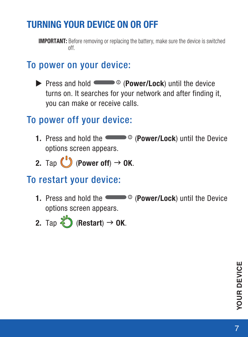 Turning your device on or off | Samsung SM-S975LZKATFN User Manual | Page 8 / 36