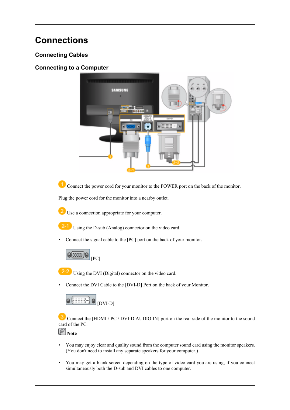 Connections | Samsung LS22TDNSUV-ZA User Manual | Page 12 / 24