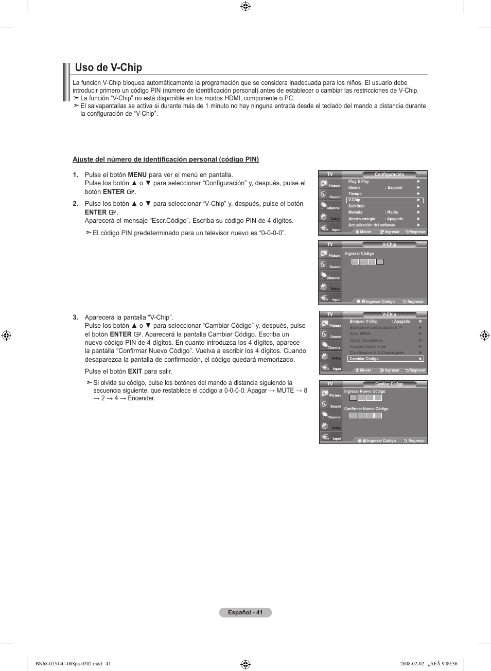 Uso de v-chip | Samsung LN19A331J1DXZA User Manual | Page 103 / 121