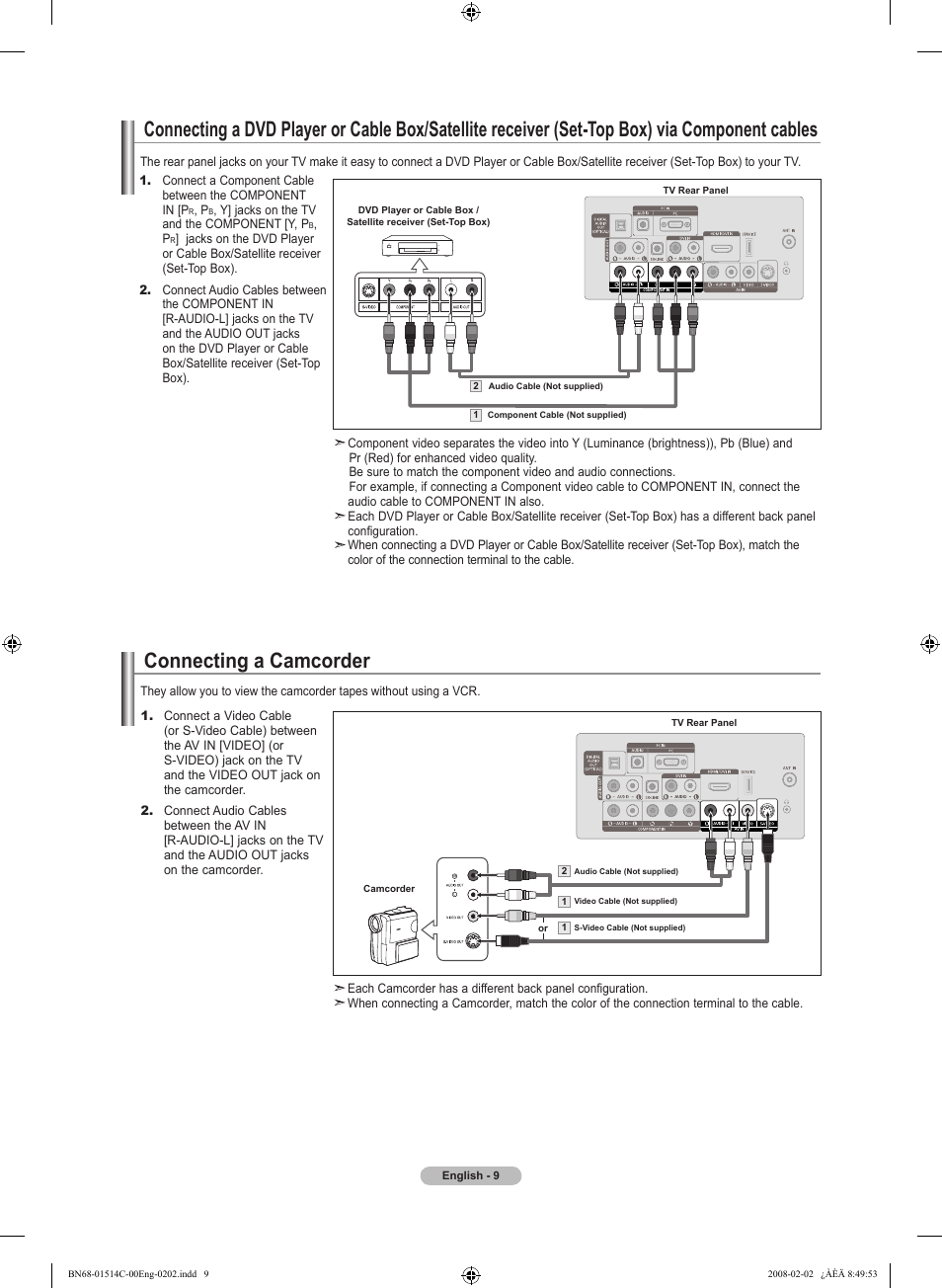 Connecting a camcorder | Samsung LN19A331J1DXZA User Manual | Page 11 / 121