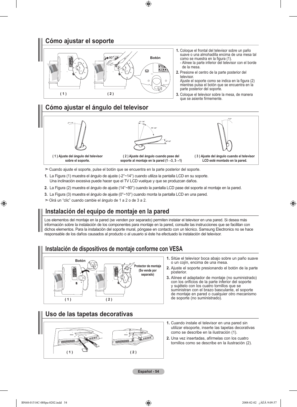 Instalación del equipo de montaje en la pared | Samsung LN19A331J1DXZA User Manual | Page 116 / 121