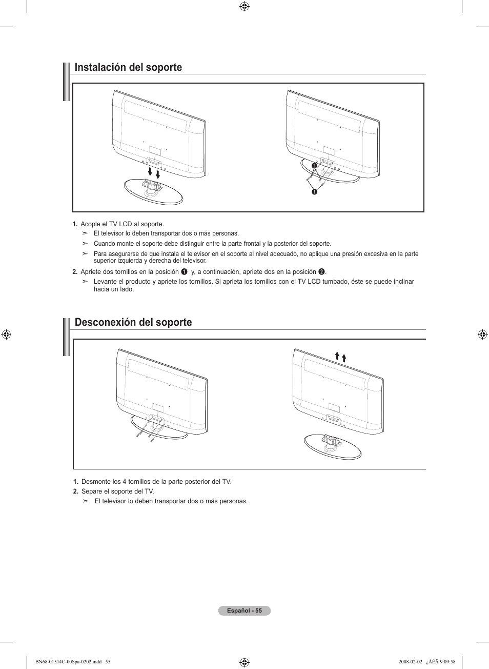 Instalación del soporte, Desconexión del soporte | Samsung LN19A331J1DXZA User Manual | Page 117 / 121