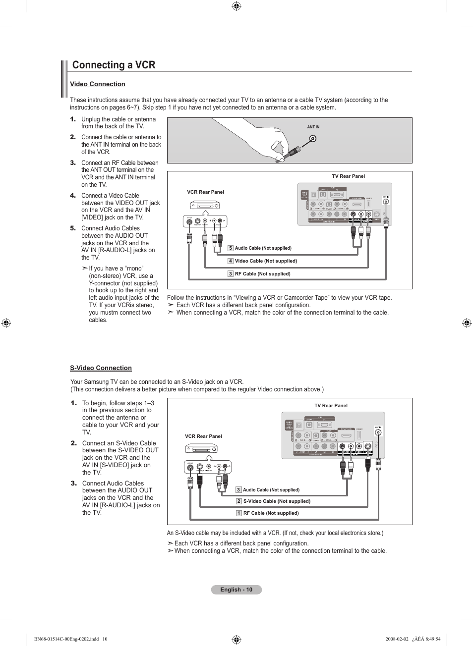 Connecting a vcr | Samsung LN19A331J1DXZA User Manual | Page 12 / 121