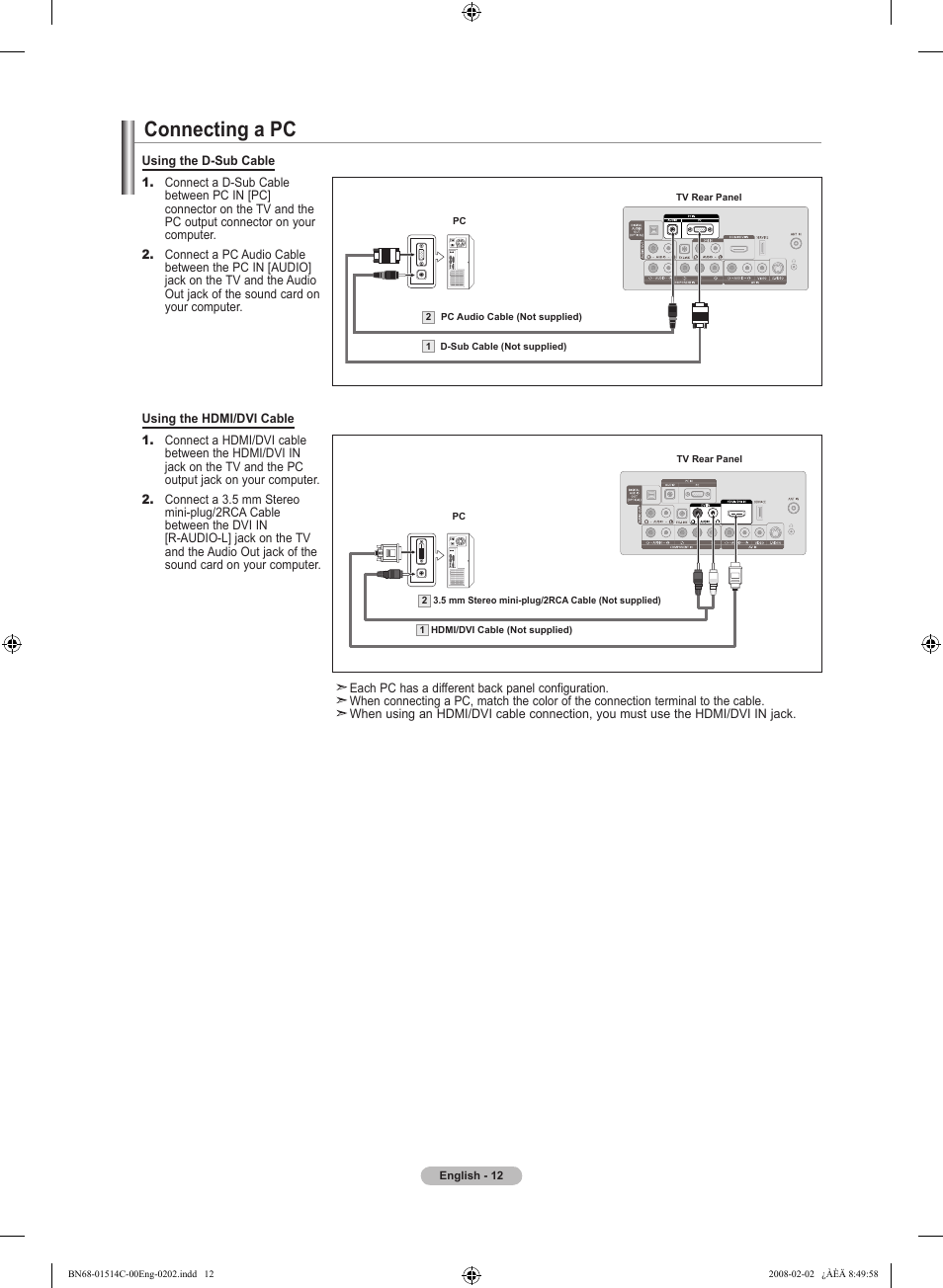 Connecting a pc | Samsung LN19A331J1DXZA User Manual | Page 14 / 121