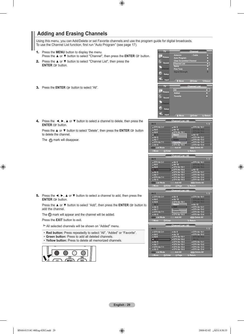 Adding and erasing channels | Samsung LN19A331J1DXZA User Manual | Page 31 / 121