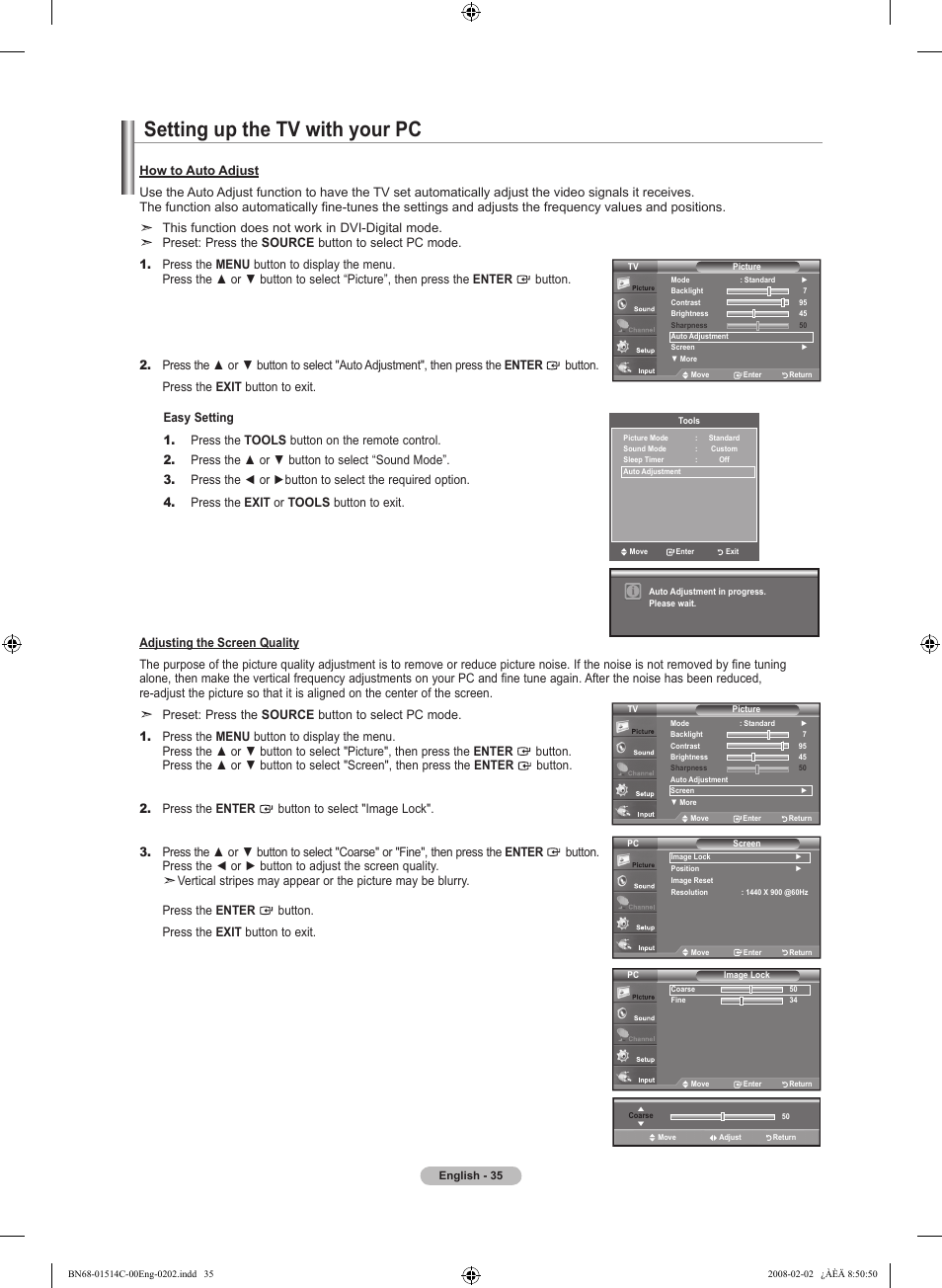 Setting up the tv with your pc, This function does not work in dvi-digital mode | Samsung LN19A331J1DXZA User Manual | Page 37 / 121