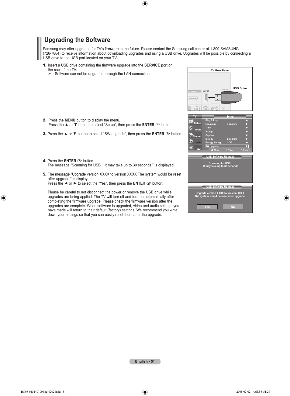 Upgrading the software | Samsung LN19A331J1DXZA User Manual | Page 53 / 121