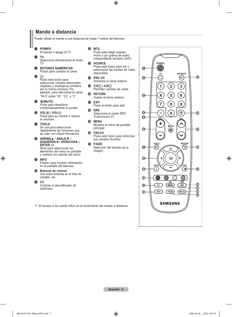 Mando a distancia | Samsung LN19A331J1DXZA User Manual | Page 67 / 121