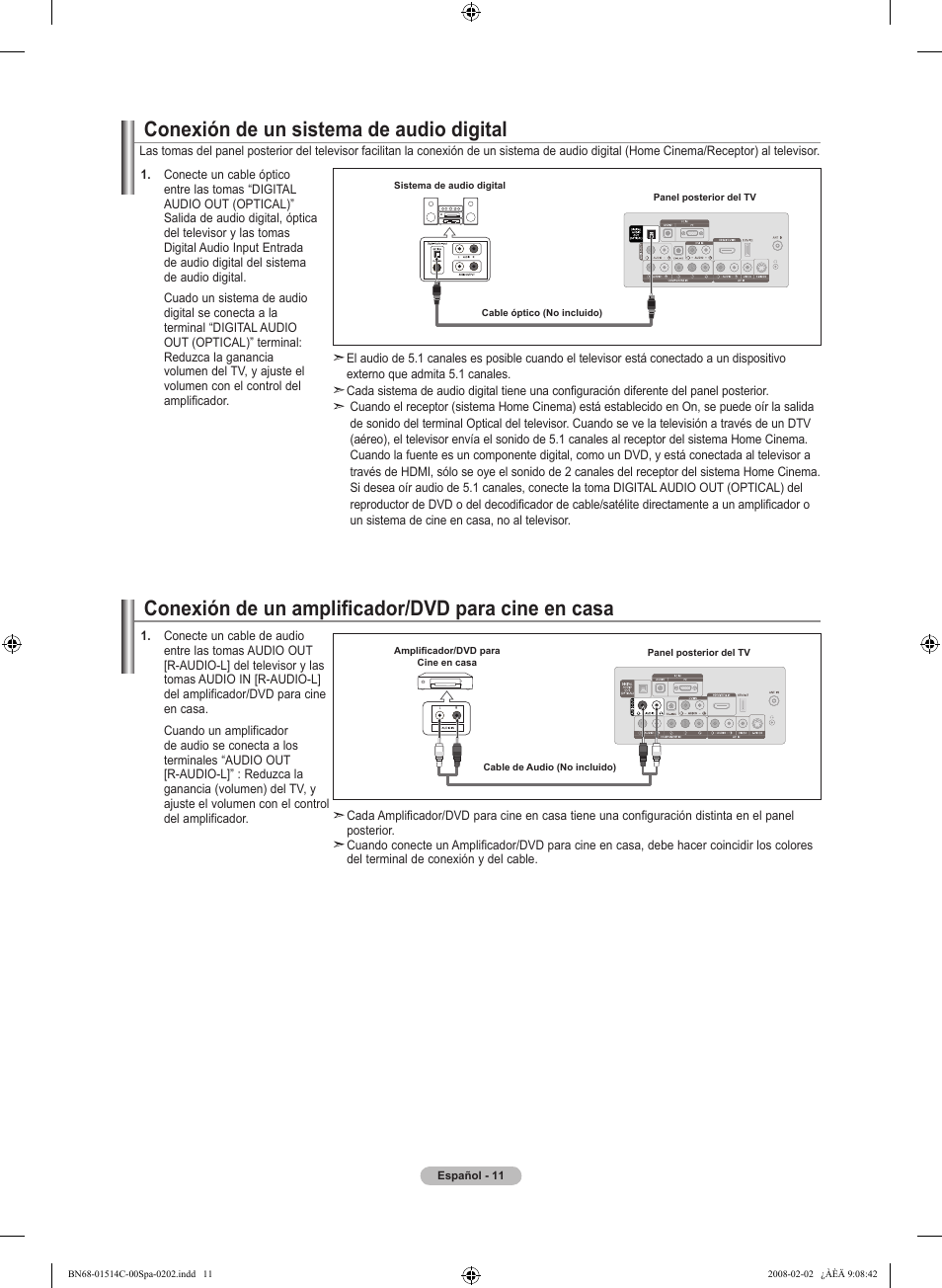 Conexión de un amplificador/dvd para cine en casa, Conexión de un sistema de audio digital | Samsung LN19A331J1DXZA User Manual | Page 73 / 121