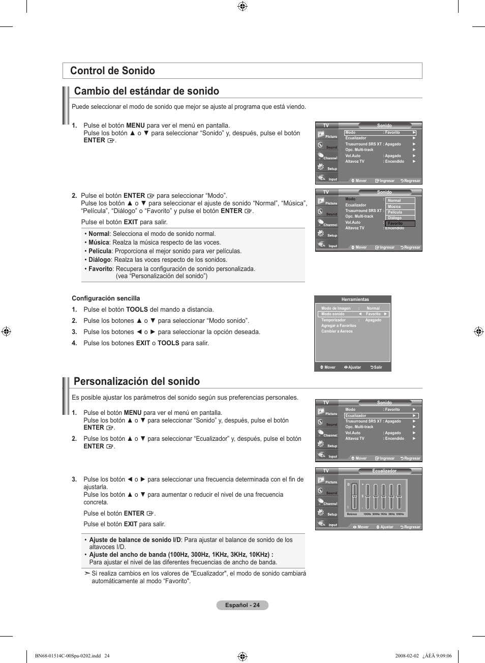 Personalización del sonido, Control de sonido cambio del estándar de sonido | Samsung LN19A331J1DXZA User Manual | Page 86 / 121