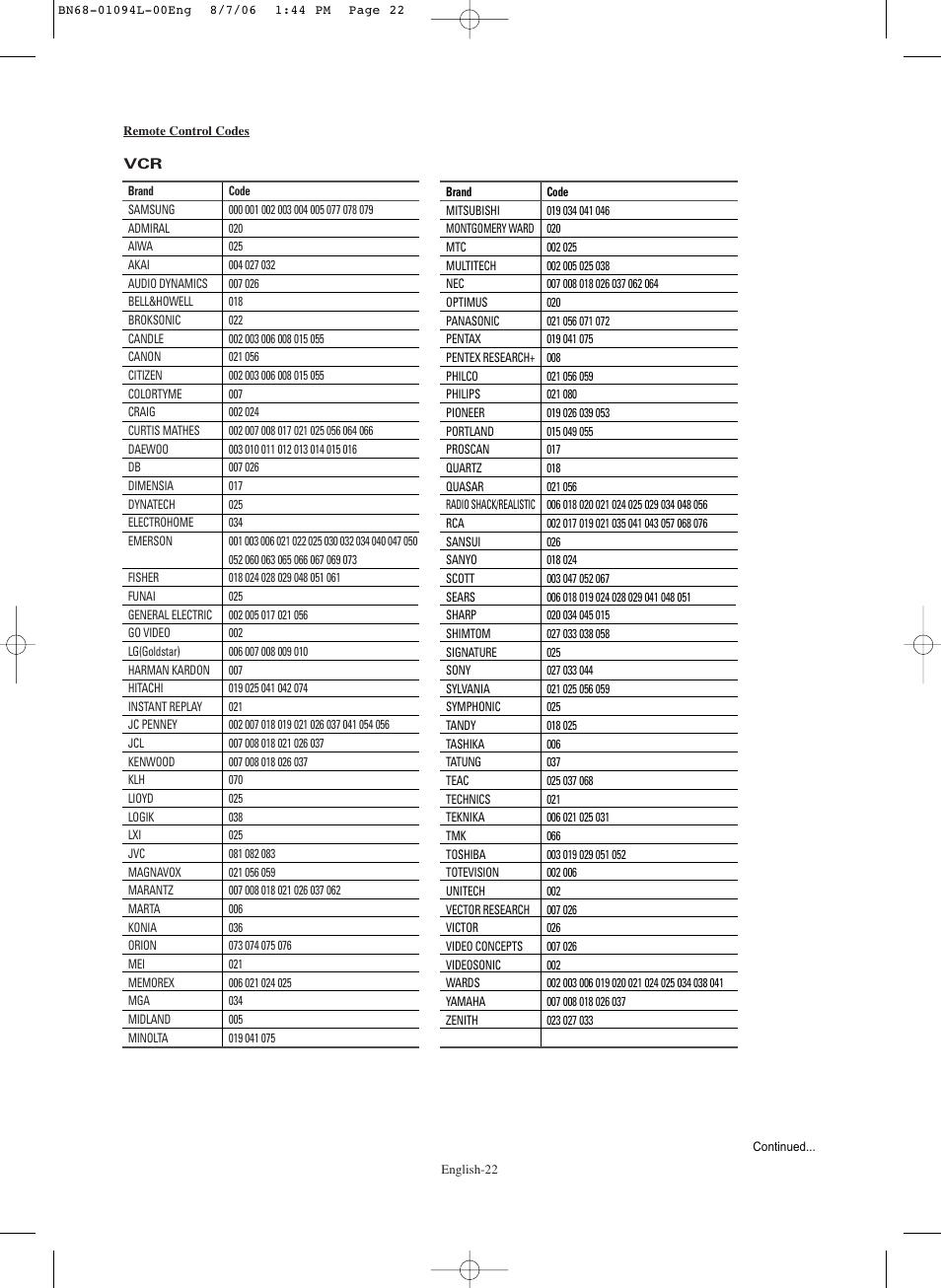 Samsung HPS5073X-XAA User Manual | Page 22 / 76