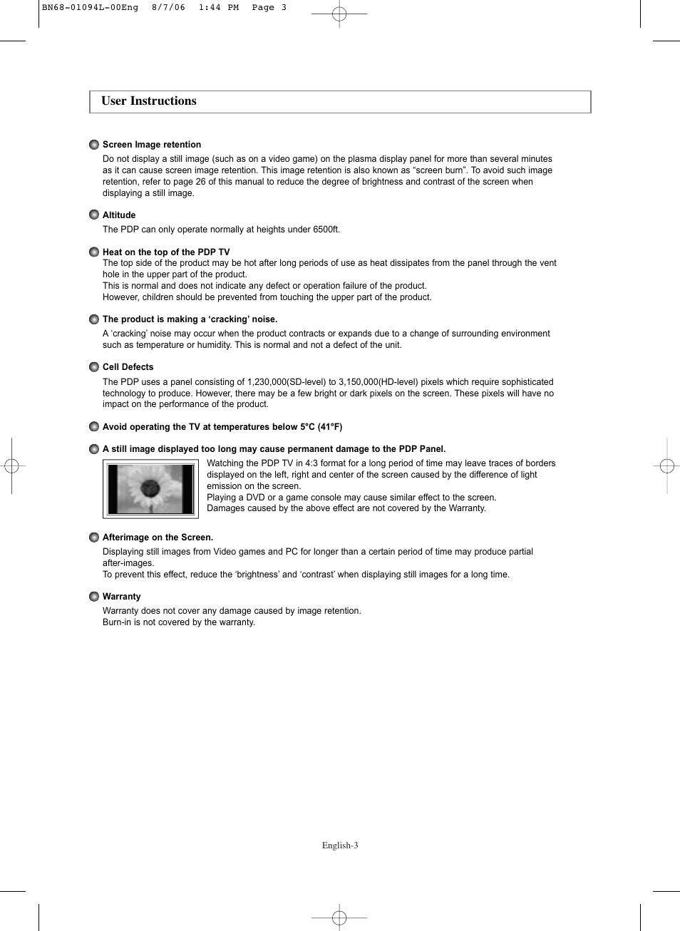 User instructions | Samsung HPS5073X-XAA User Manual | Page 3 / 76