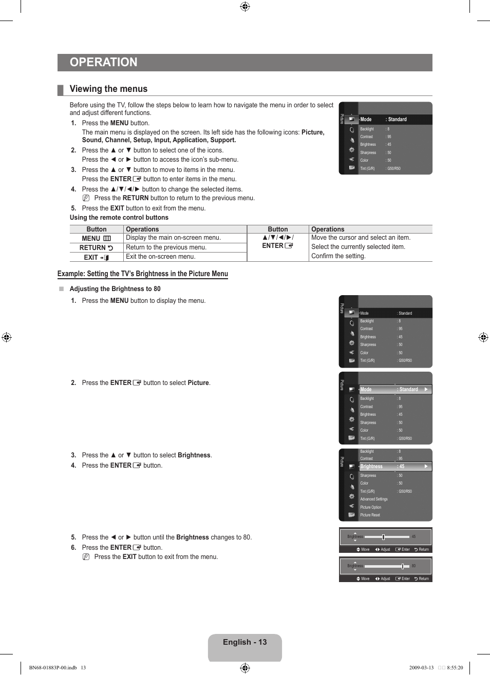 Operation, Viewing the menus, English - 1 | Samsung LN40B530P7NXZA User Manual | Page 15 / 83