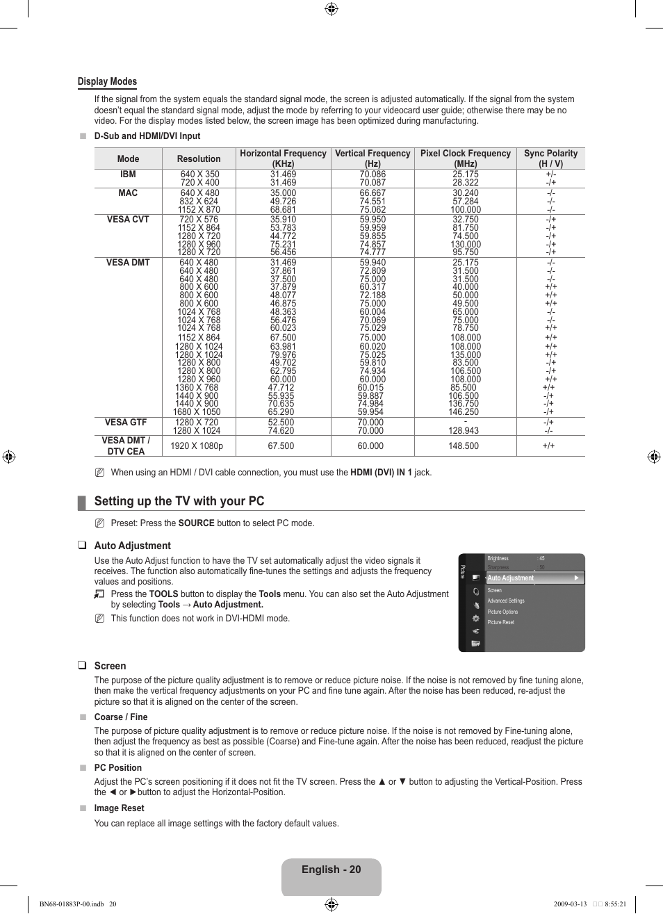 Setting up the tv with your pc | Samsung LN40B530P7NXZA User Manual | Page 22 / 83