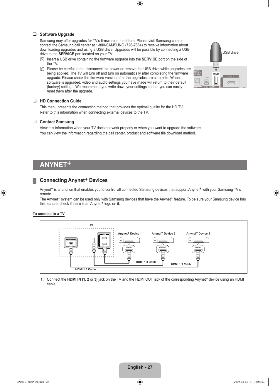 Anynet, Connecting anynet+ devices | Samsung LN40B530P7NXZA User Manual | Page 29 / 83