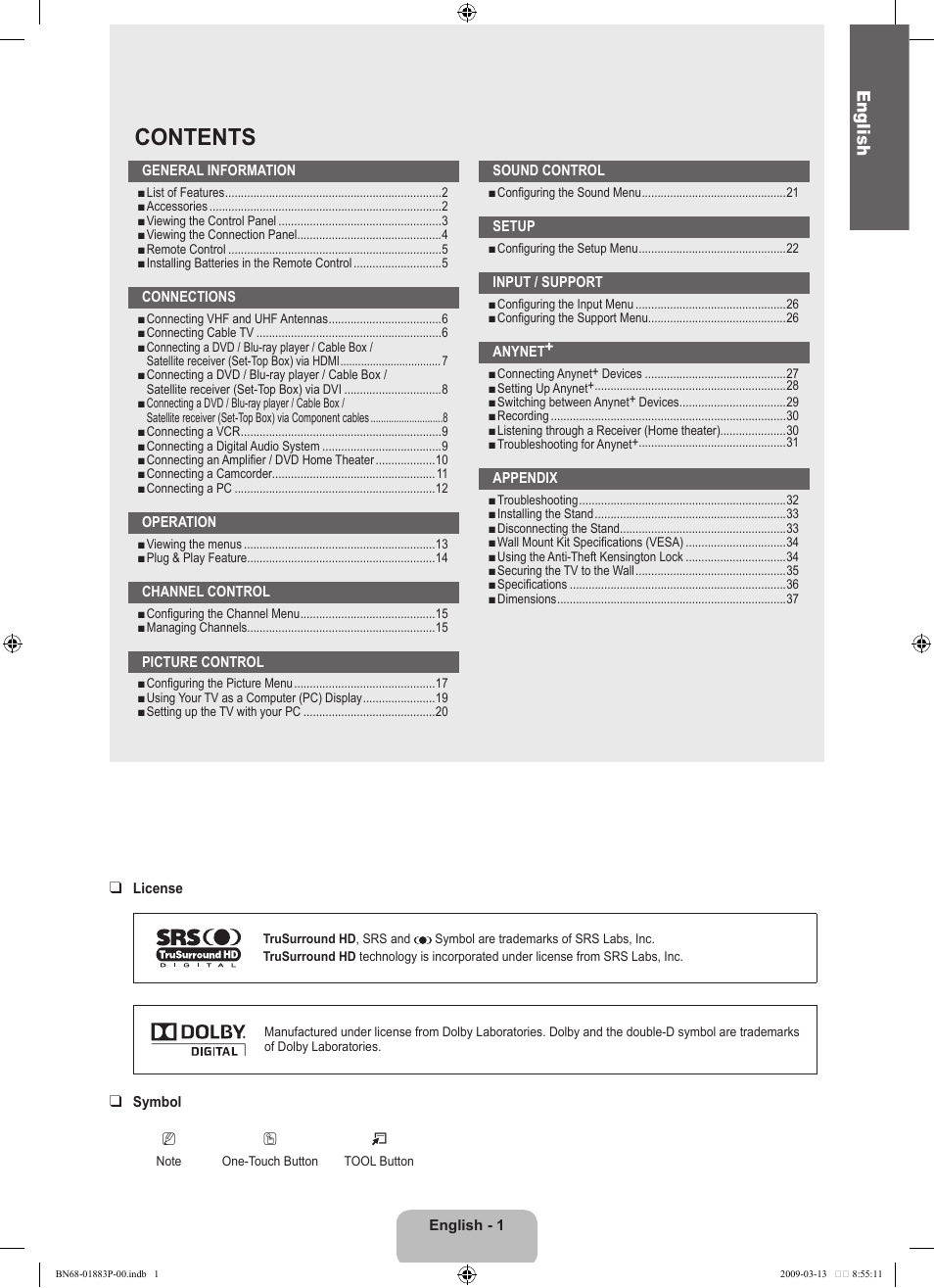 Samsung LN40B530P7NXZA User Manual | Page 3 / 83