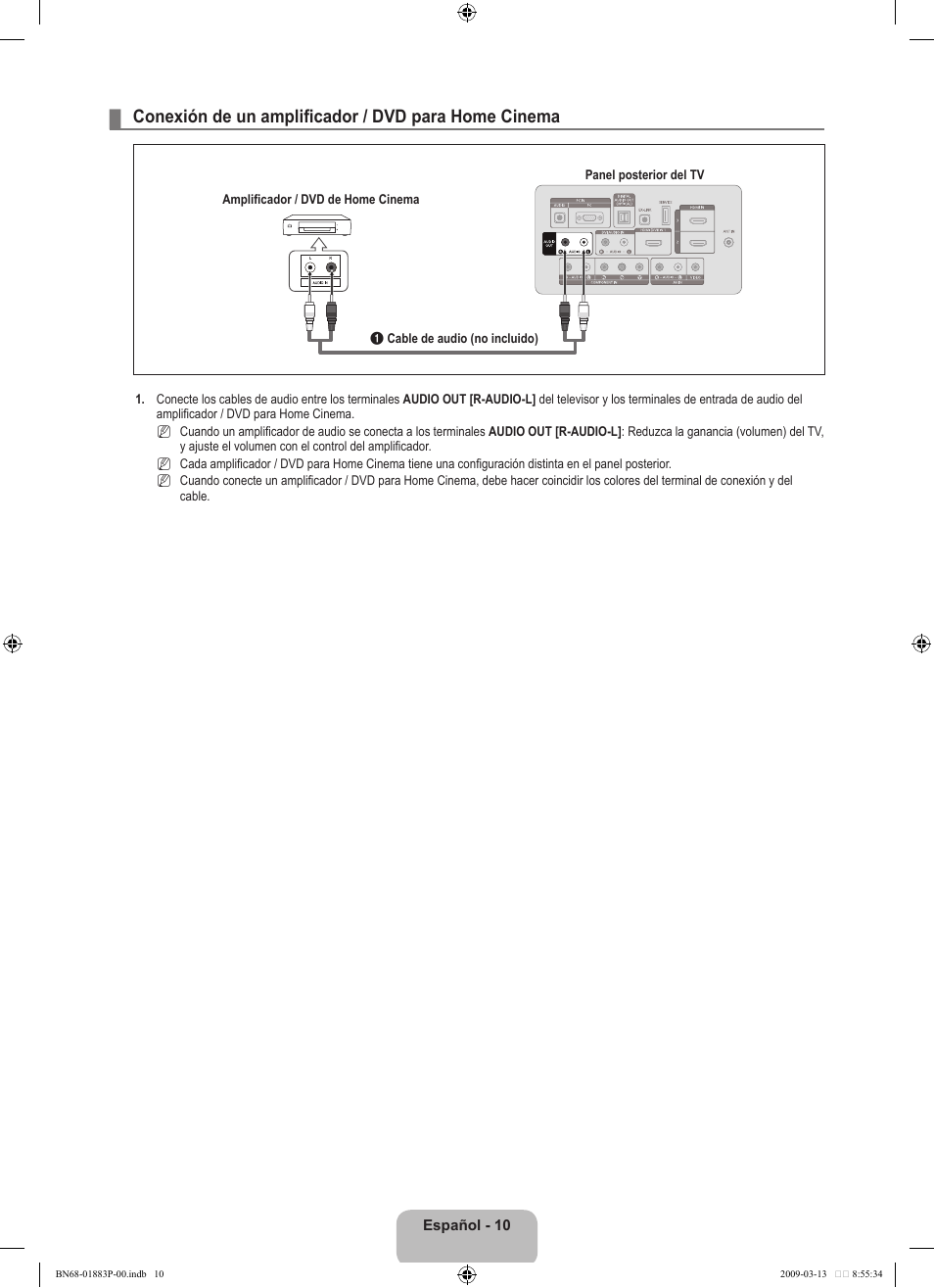 Conexión de un amplificador / dvd para home cinema | Samsung LN40B530P7NXZA User Manual | Page 53 / 83