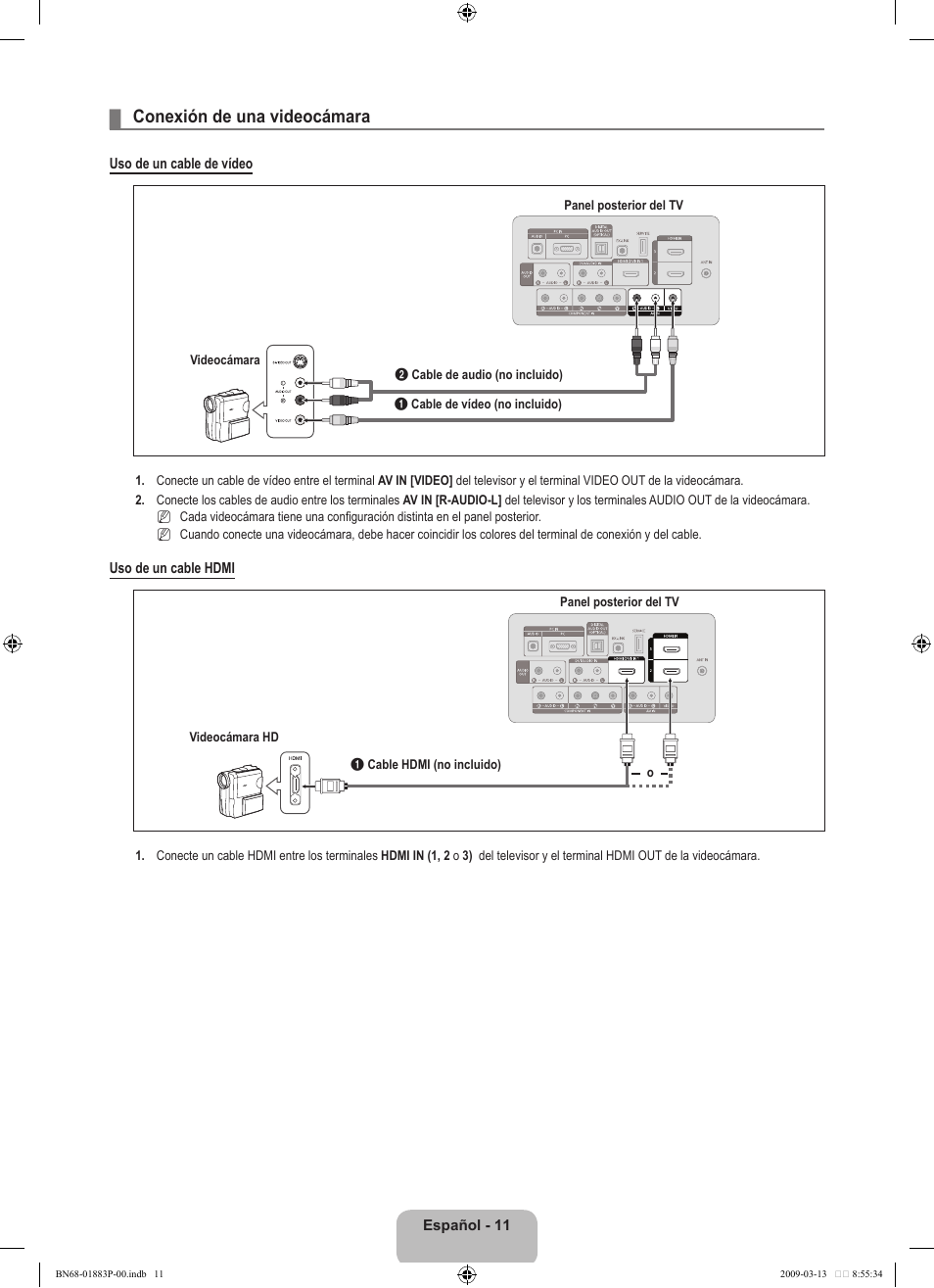 Conexión de una videocámara | Samsung LN40B530P7NXZA User Manual | Page 54 / 83