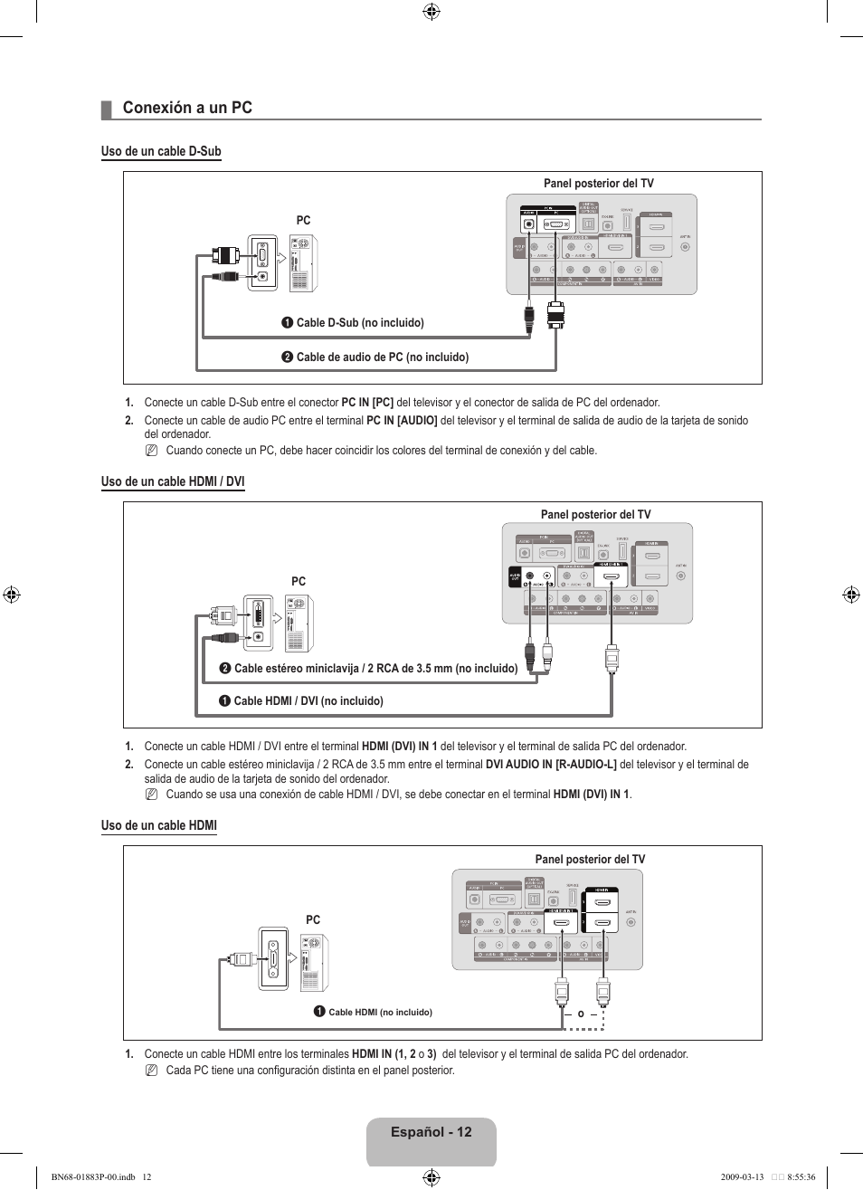 Conexión a un pc | Samsung LN40B530P7NXZA User Manual | Page 55 / 83