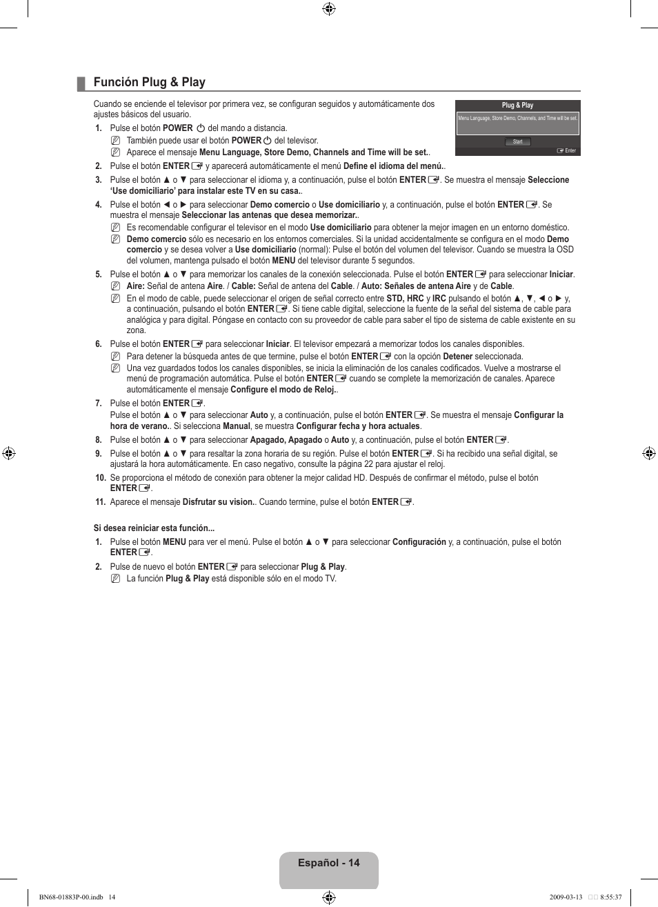 Función plug & play | Samsung LN40B530P7NXZA User Manual | Page 57 / 83