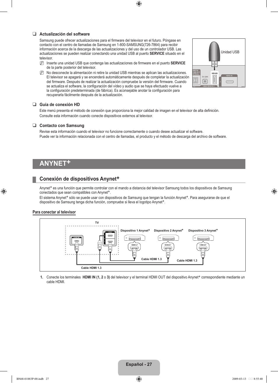 Anynet, Conexión de dispositivos anynet | Samsung LN40B530P7NXZA User Manual | Page 70 / 83