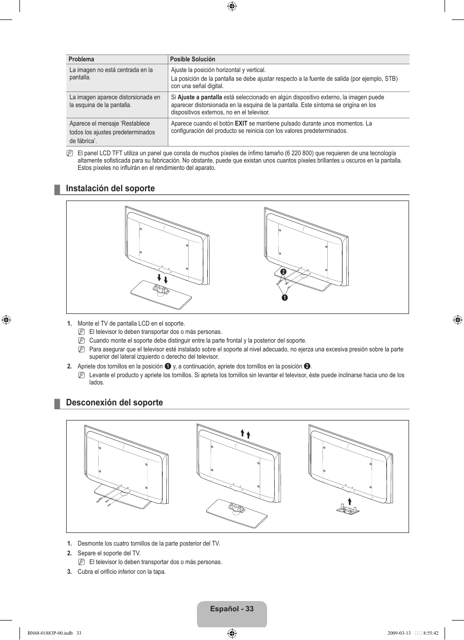 Instalación del soporte, Desconexión del soporte | Samsung LN40B530P7NXZA User Manual | Page 76 / 83