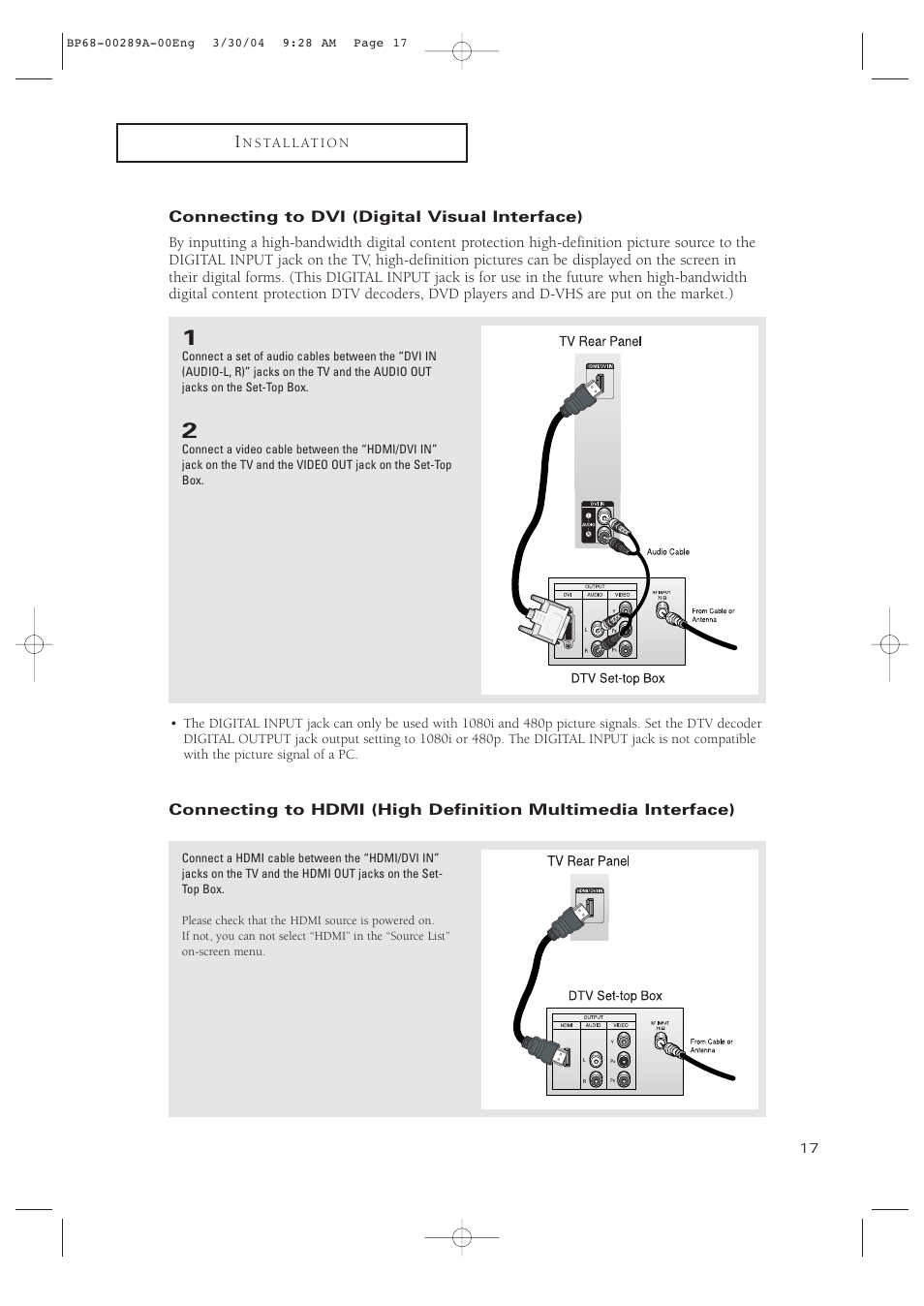 Connecting to dvi (digital visual interface) | Samsung HCP4252WX-XAC User Manual | Page 17 / 68