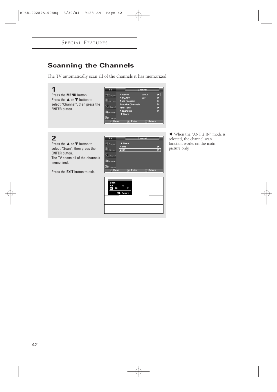 Scanning the channels | Samsung HCP4252WX-XAC User Manual | Page 42 / 68