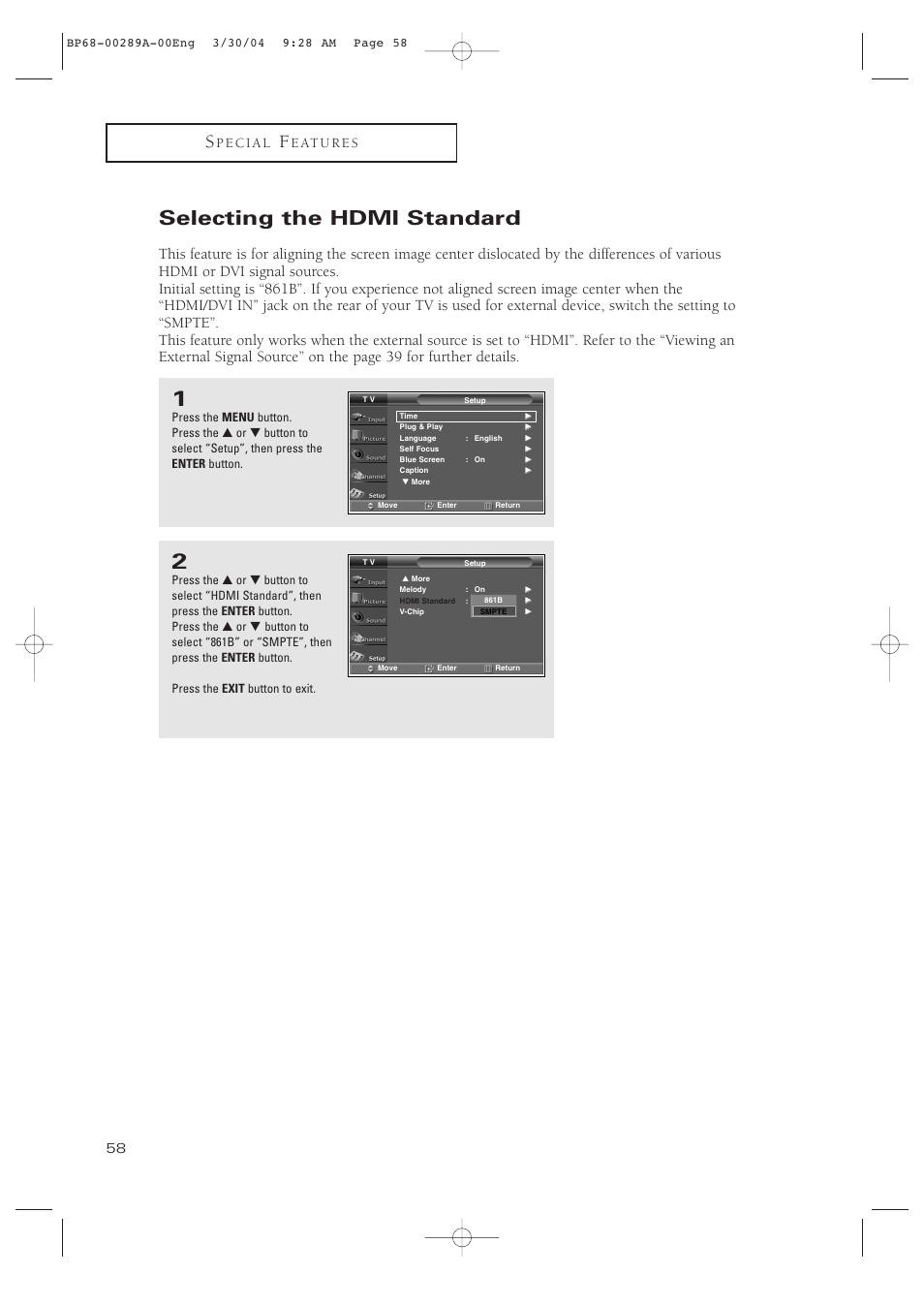 Selecting the hdmi standard | Samsung HCP4252WX-XAC User Manual | Page 58 / 68