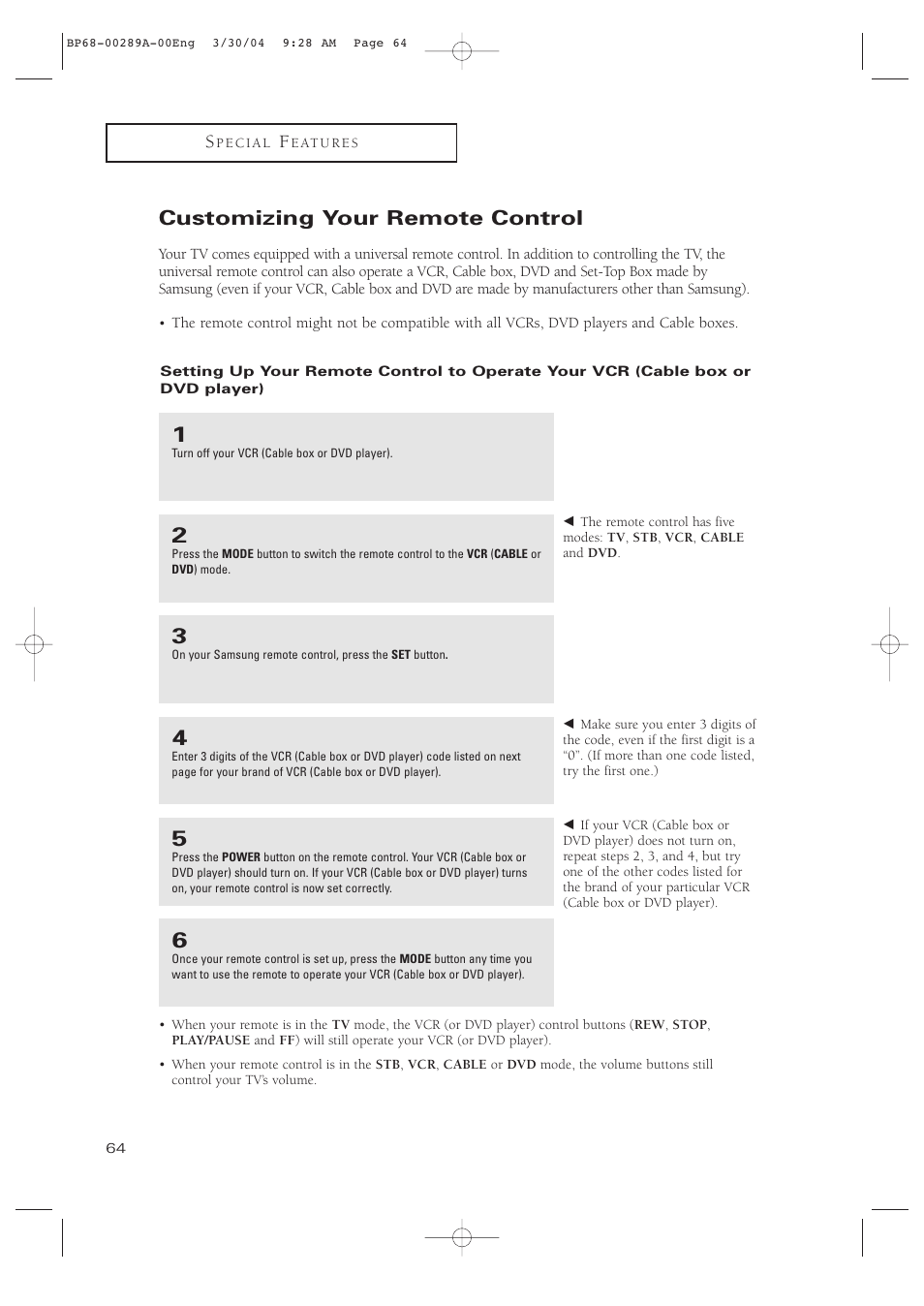Customizing your remote control | Samsung HCP4252WX-XAC User Manual | Page 64 / 68