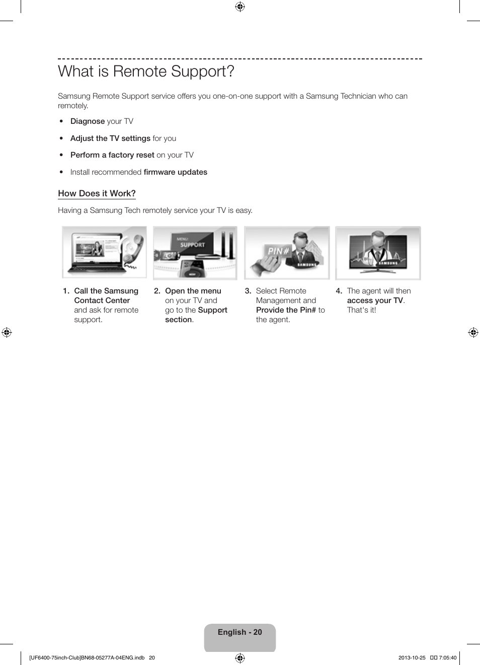 What is remote support | Samsung UN75F6400CFXZA User Manual | Page 20 / 34