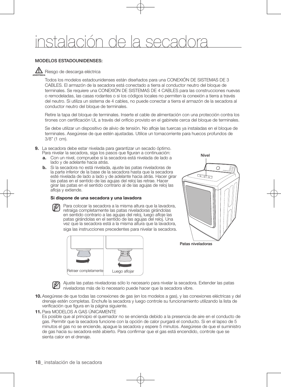 Instalación de la secadora | Samsung DV50F9A7GVP-A2 User Manual | Page 106 / 132